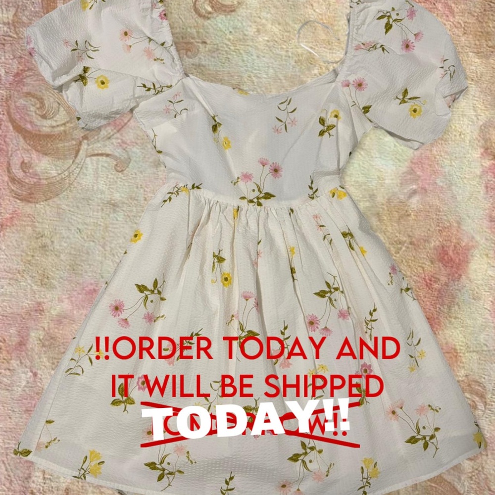 White Puff Sleeve Floral Dress (NWT, Cottagecore)